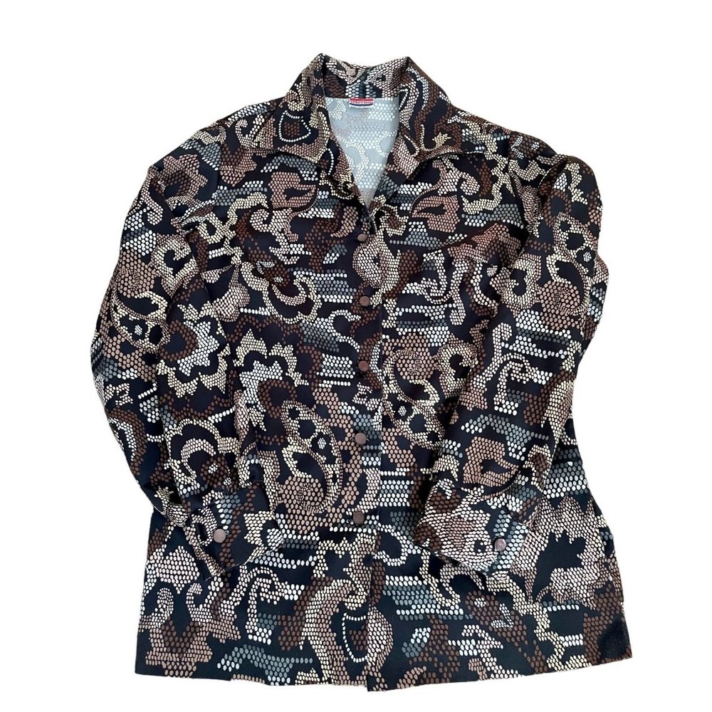 Vintage Women's Pykettes 70s/80s Disco Polyester Blouse Geometric Pattern Size M